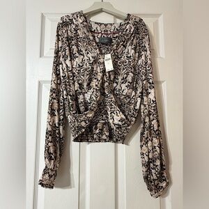 NWT Anthropologie Women's Blouse Tie Front Rabbit Print Smocked Size Small